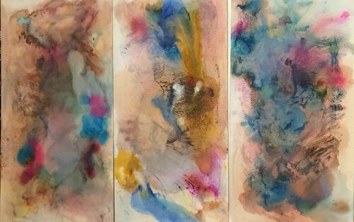 ORIGINAL TRIPTYCH ABSTRACT Karibou