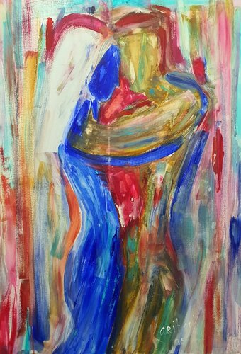 A COUPLE embracing. In the manner of Giacometti di Karibou, Pittura in vendita su Singulart
