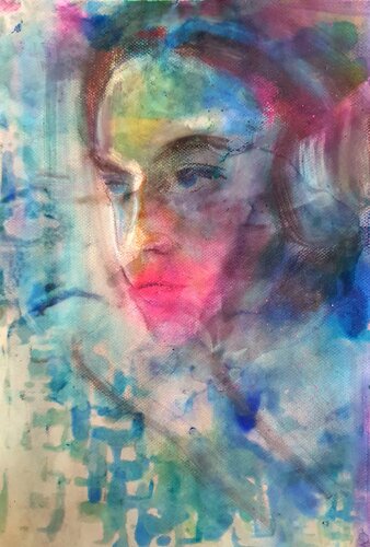 Florales Mädchen portrait mit Kopfhörer auf Canson Papier di Karibou, Opera su carta in vendita su Singulart