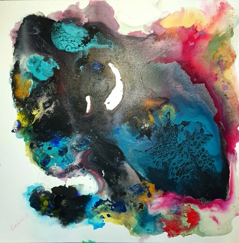 An abstract galaxie  - XXL LARGE BLACK RED di Karibou, Pittura in vendita su Singulart