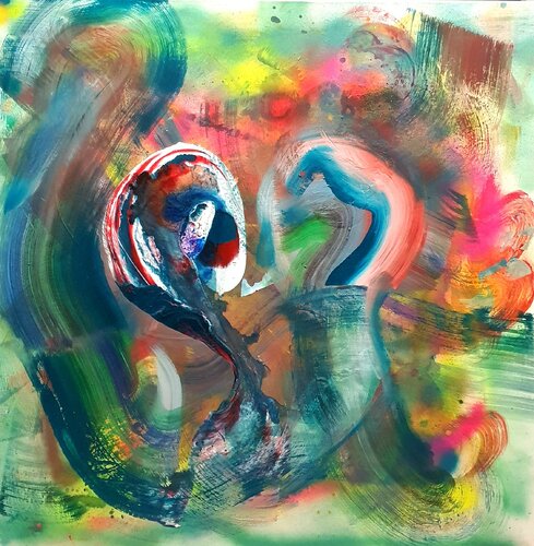 A couple diving into the rainbow van Karibou, Schilderij te koop op Singulart