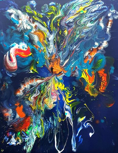 Florales black blue di Karibou, Pittura in vendita su Singulart