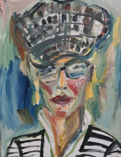 Portrait of a WOMAN in a cap by Karibou, 회화 for Sale on Singulart