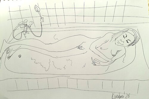 Frau im Bad. Zeichnung A3 by Karibou, Painting for Sale on Singulart