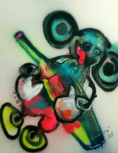 Ein Rebellen- Mickey Mouse und Flasche. Neon Farben von Karibou, Malerei kaufen auf Singulart
