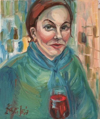 Coup de cœur and red Wine in the manner of David Hockney von Karibou, Malerei kaufen auf Singulart