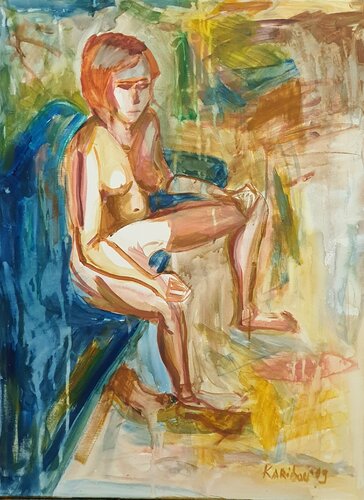 A woman  siting abstract di Karibou, Pittura in vendita su Singulart