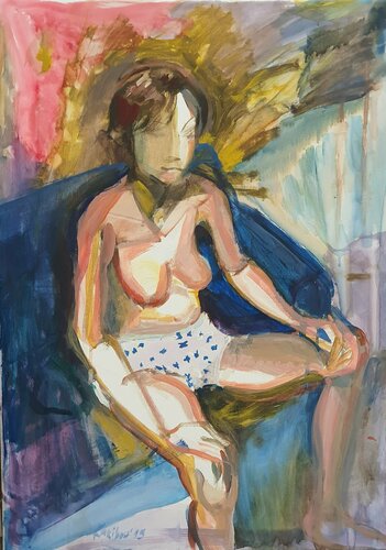 A woman siting like aquarell par Karibou, Peinture en vente sur Singulart