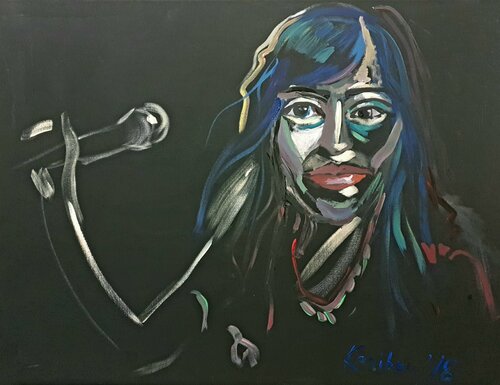 WOMAN singing. Zahra Hindi - Semi abstract by Karibou, Painting for Sale on Singulart