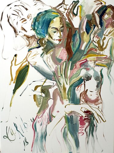 Belly dancers women people figurativ female artist semi abstract von Karibou, Malerei kaufen auf Singulart