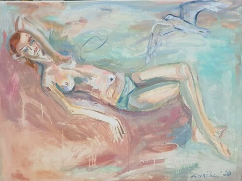 Escapism. Frau am Meer. In blue. á la Cézanne von Karibou, Malerei kaufen auf Singulart