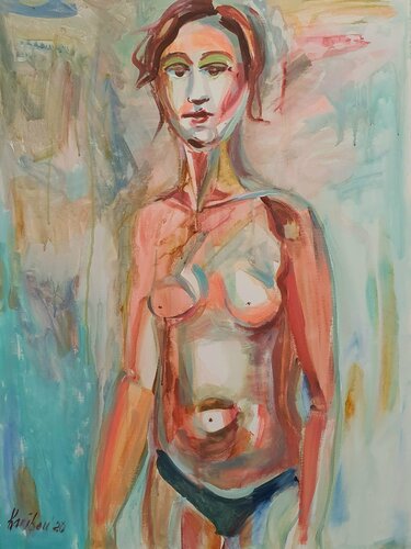 Desire for warmth désir de chaleur abstract naked nue female figure a woman on the beach by karibou di Karibou, Pittura in vendita su Singulart