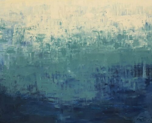 BLUE turquoise abstract Sea – EXPRESSIONS OF RELAXING AND LIGHT. van Karibou, Schilderij te koop op Singulart