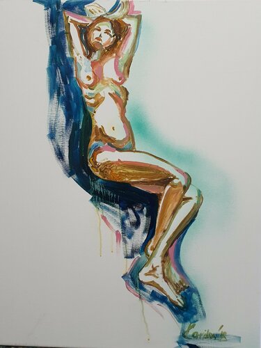 Leichtigkeit des Seins. Femme fatale. A woman reclining nude nue à la El Greco. Pop art by karibou von Karibou, Malerei kaufen auf Singulart