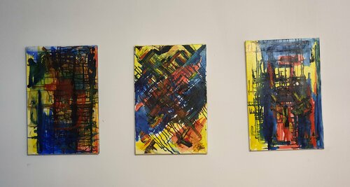 ORIGINAL TRIPTYCH tryptichon ABSTRACT CONTEMPLATIVE À 3 PICTURES TRIPTICH by karibou Karibou