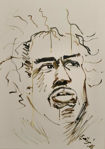 Jimi abstract abstrait male portrait drawing by karibou by Karibou, 회화 for Sale on Singulart