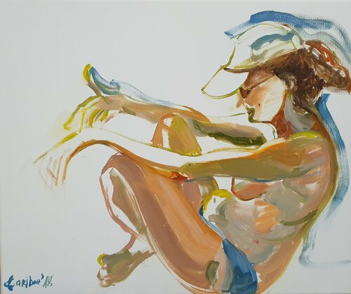 Attitüde. A woman  sitting. by Karibou, Painting for Sale on Singulart