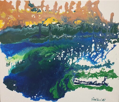 Semi Abstract sea and landscape mystische Natur mystical pouring art by karibou di Karibou, Altri media in vendita su Singulart