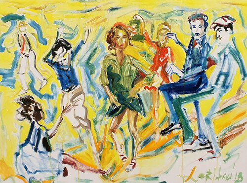 Dancers women and men people abstract à la Paul Gauguin by karibou di Karibou, Pittura in vendita su Singulart