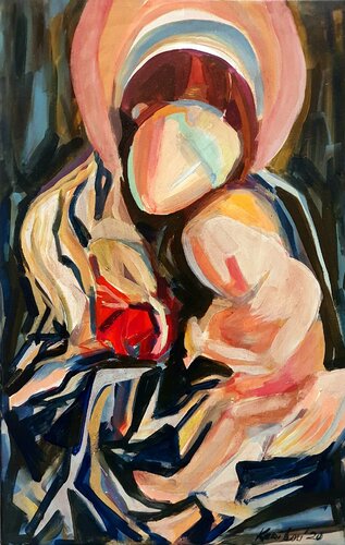 abstract female portrait madonna with Jesus child holy family Christmas à la Monet by karibou von Karibou, Malerei kaufen auf Singulart