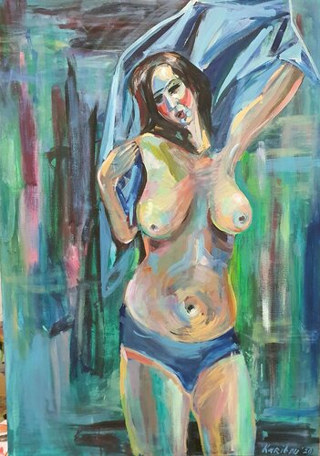 A WOMAN Portrait Semi ABSTRACT FEMALE NAKED AKT WITH A TOWEL á la MATISSE ON STRETCHED CANVAS XXL Format READY TO HANG BY KARIBOU von Karibou, Malerei kaufen auf Singulart