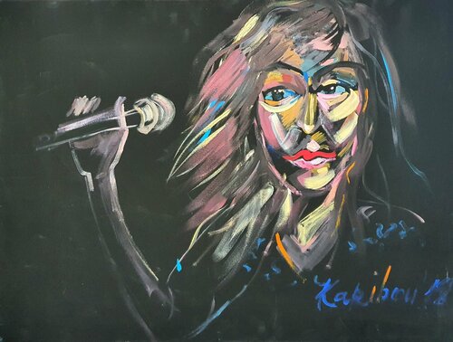 Portrait d'une jeune chanteuse franco-marocaine Zahra Hindi von Karibou, Malerei kaufen auf Singulart