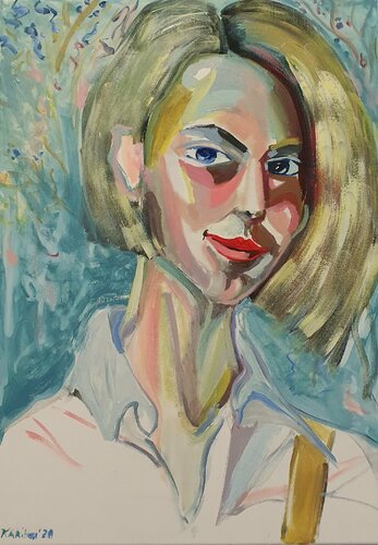 Ein fröhliches Portrait eines Mädchens. di Karibou, Pittura in vendita su Singulart