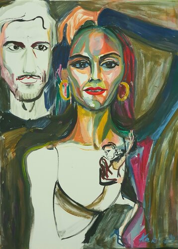 A COUPLE MICHELLE DOCKERY AND JOHN DINEEN, SEMI ABSTRACT TANGO DANCE PAINTING BY KARIBOU von Karibou, Malerei kaufen auf Singulart