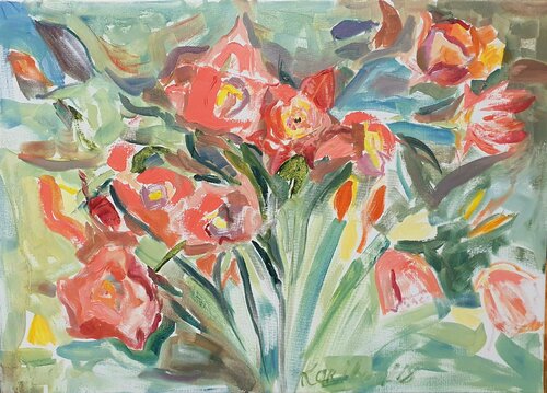 Rosen und Tulpen. Blumen Kunst by karibou Karibou