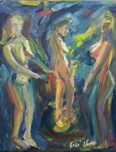 Drei Frauen Akt malerei nude nue à la El Greco Aktzeichnen by karibou von Karibou, Malerei kaufen auf Singulart