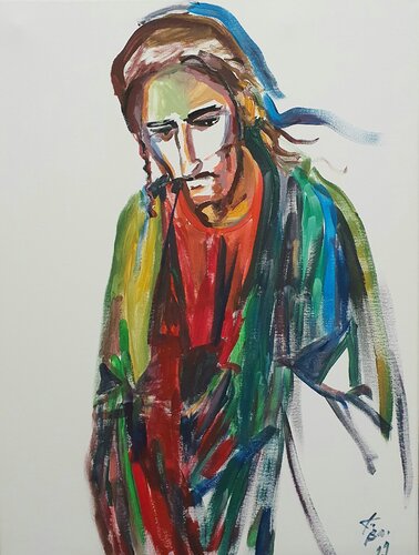 Jesus at gethsemane garten, reflexion, resurrection. Pop art by karibou di Karibou, Pittura in vendita su Singulart