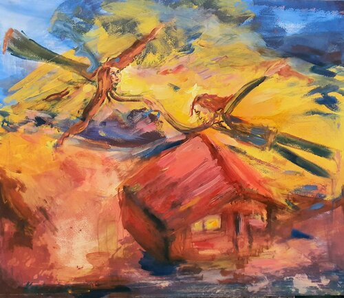 ABSTRACTE Umarmung in the manner of Marc Chagall.  Valentinstag di Karibou, Pittura in vendita su Singulart