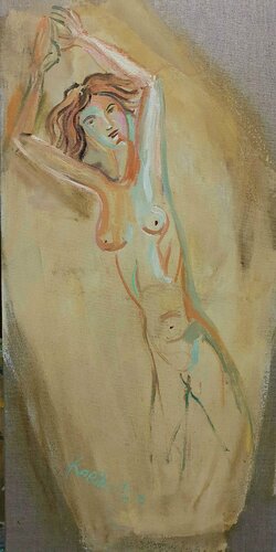 Leichtigkeit des Seins. Femme nude nue à la Egon Schiele by karibou di Karibou, Pittura in vendita su Singulart