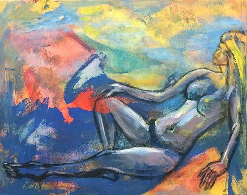 A woman reclining relaxing di Karibou, Pittura in vendita su Singulart