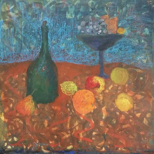 Stillleben mit Wein und Früchten. Herbstliche Farben. Nature morte by karibou. di Karibou, Pittura in vendita su Singulart