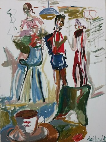 Portrait dreier Menschen, in Manier von Marc Chagall di Karibou, Pittura in vendita su Singulart