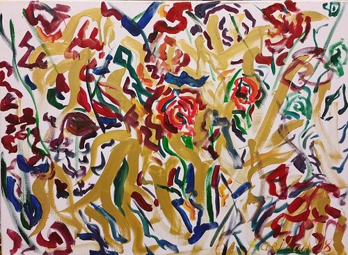 Autumn colours.  Semi  Abstract  -  flowers, ABSTRACT ART – EXPRESSIONS OF RELAXING AND LIGHT. READY TO HANG! Abstract artwork by karibou di Karibou, Pittura in vendita su Singulart