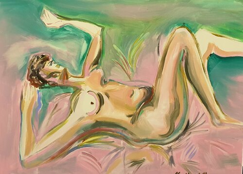 Akt . Danae reclining femme nude nue à la El Greco. Karibou