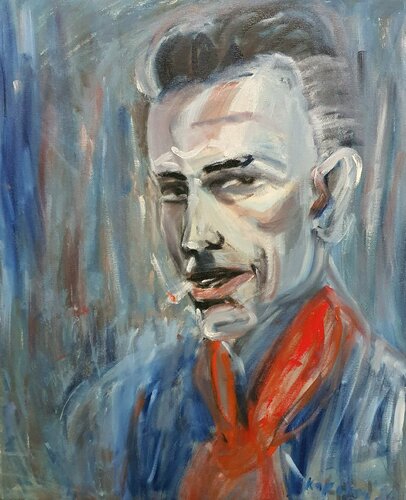 Albert Camus. male portrait art  à la Manet style di Karibou, Pittura in vendita su Singulart