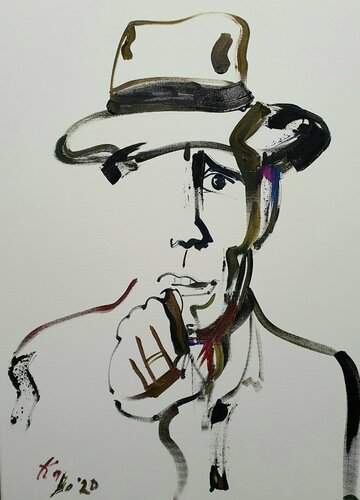 Dokumenta 15. Hommage au  Joseph Beuys male portrait abstrait male di Karibou, Pittura in vendita su Singulart