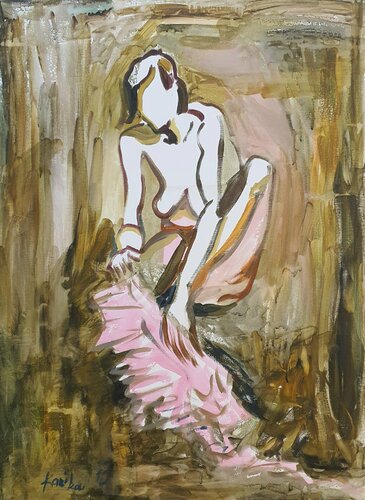 A woman puting her pants di Karibou, Pittura in vendita su Singulart