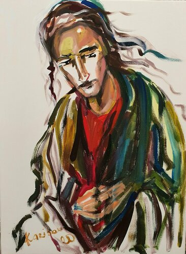 Jesus Christus reflexif at Gethsemane garden, reflexion, resurrection. di Karibou, Pittura in vendita su Singulart