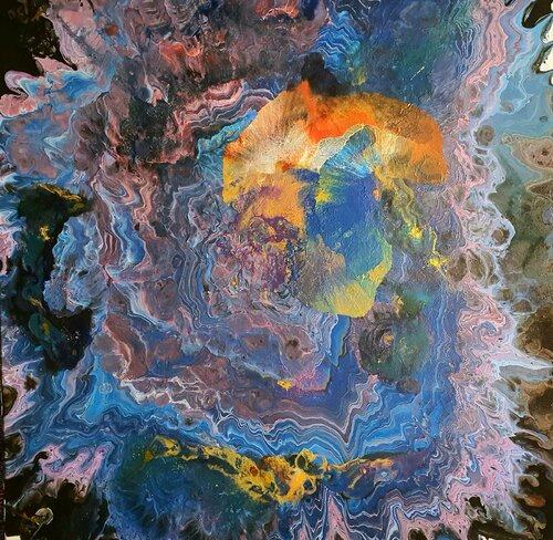 An abstract galaxie world. Pantone des Jahres - Very peri. di Karibou, Pittura in vendita su Singulart