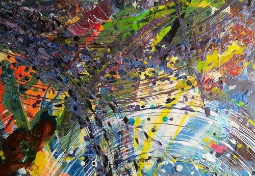 An abstract geometric landscape mystical pouring art von Karibou, Andere Medien kaufen auf Singulart