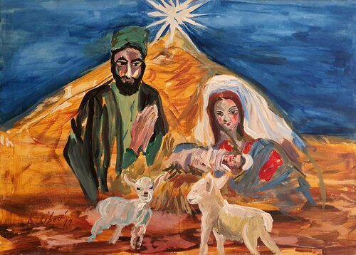 Jesus birth and Holy family in Bethlehem. Karibou