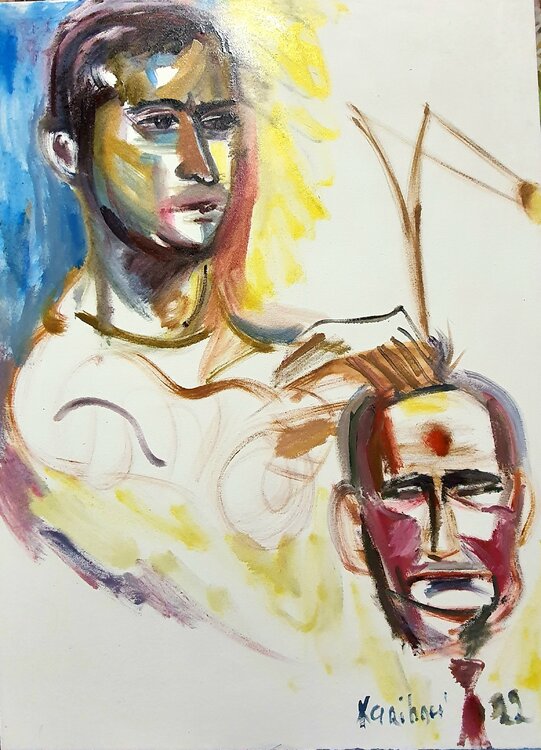 Ukraine. David and Goliaph. ZELENSKY and Putin. Slingshot. Blue. Yellow. Standing with Ukraine Karibou