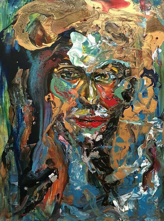 絵画 .Semi abstract portrait of a person. Karibou