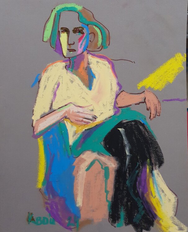 Yellow blue portrait of a WOMAN Karibou