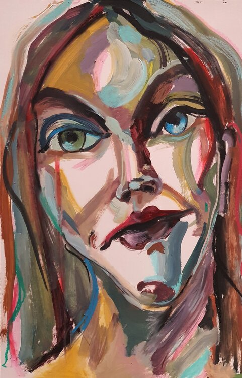 Expressionist Portrait of a girl. Deeply human Karibou