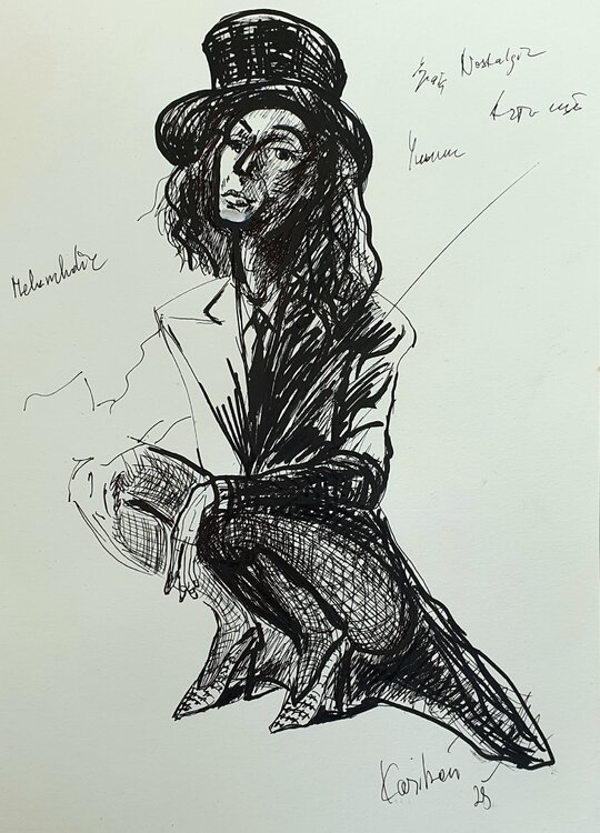 Nostalgie. Schauspielerin Diane Kruger als Marlene Dietrich. Zeichnung Karibou